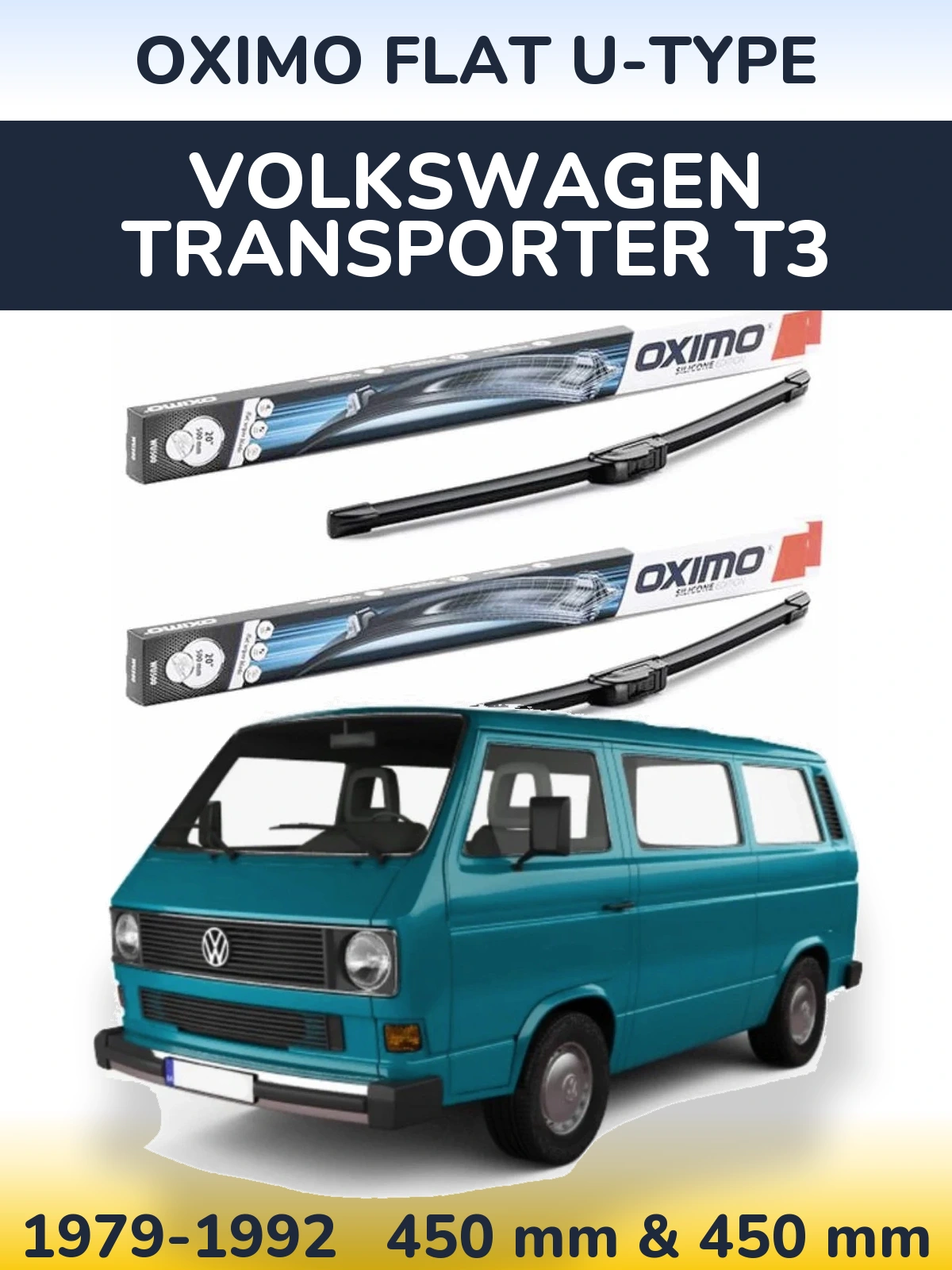Komplet przednich wycieraczek Oximo Flat U-type 450 & 450 mm do Volkswagen Transporter T3 1979-1992
