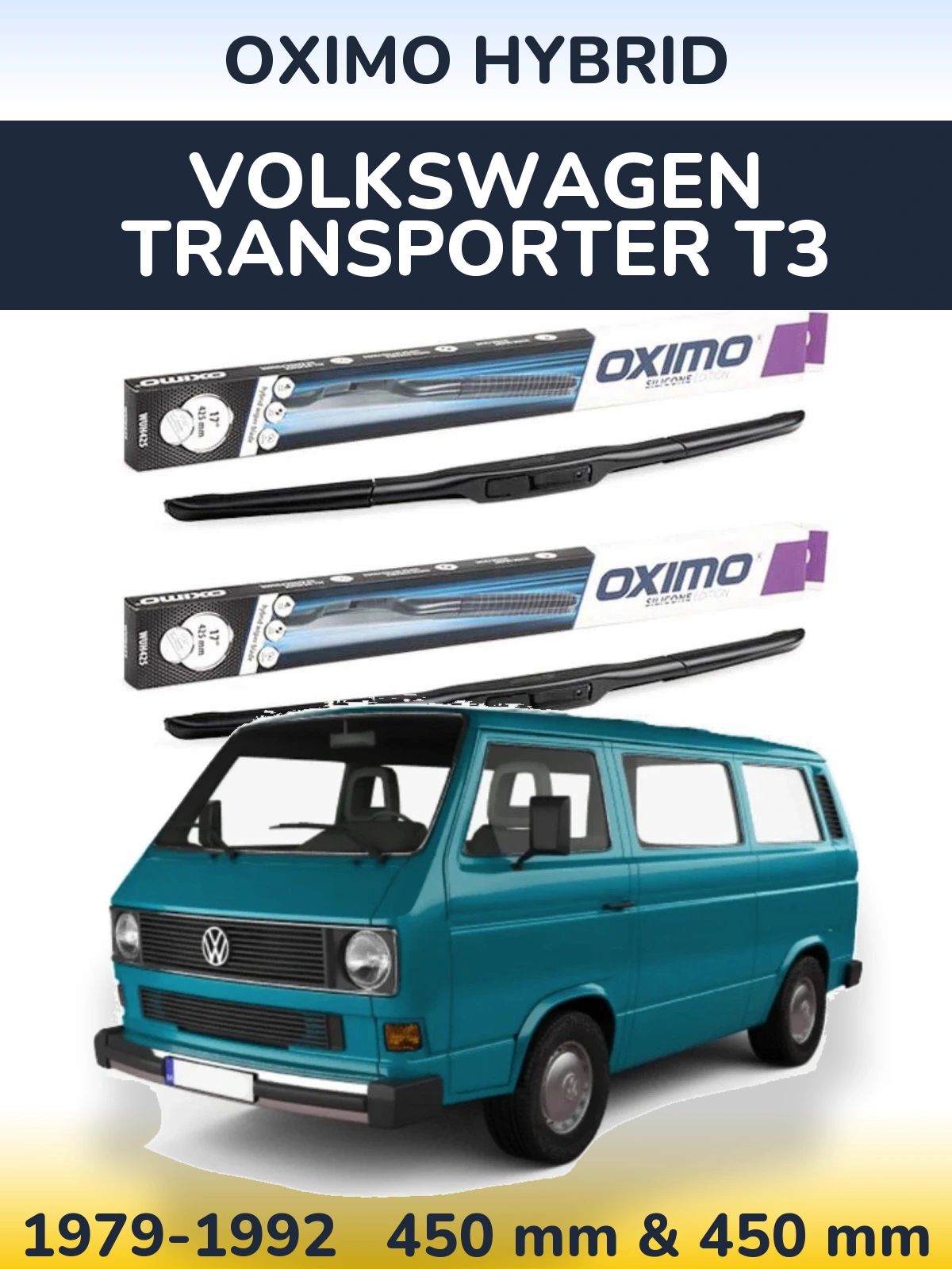 Front wiper blade set Oximo Hybrid 450 & 450 mm for Volkswagen Transporter T3 1979-1992