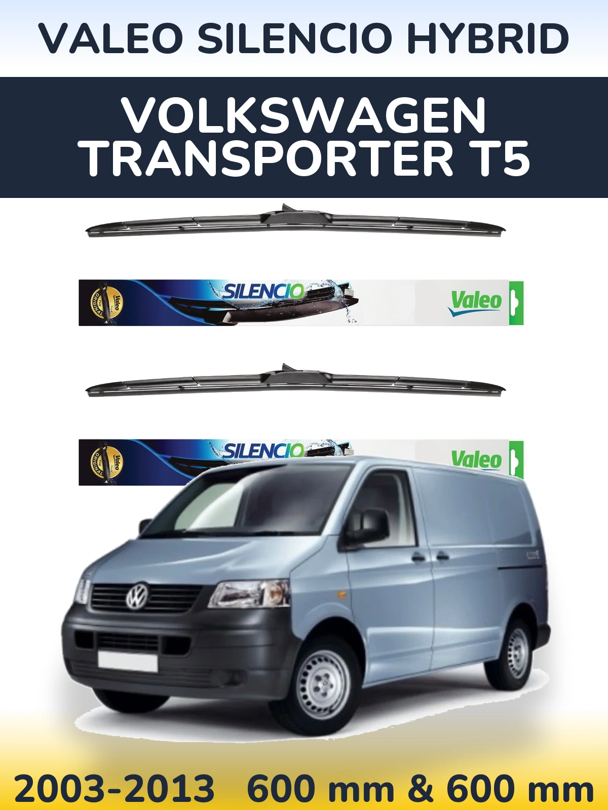 Комплект передних дворников Valeo Silencio Hybrid 600 & 600 мм для Volkswagen Transporter T5 2003-2013