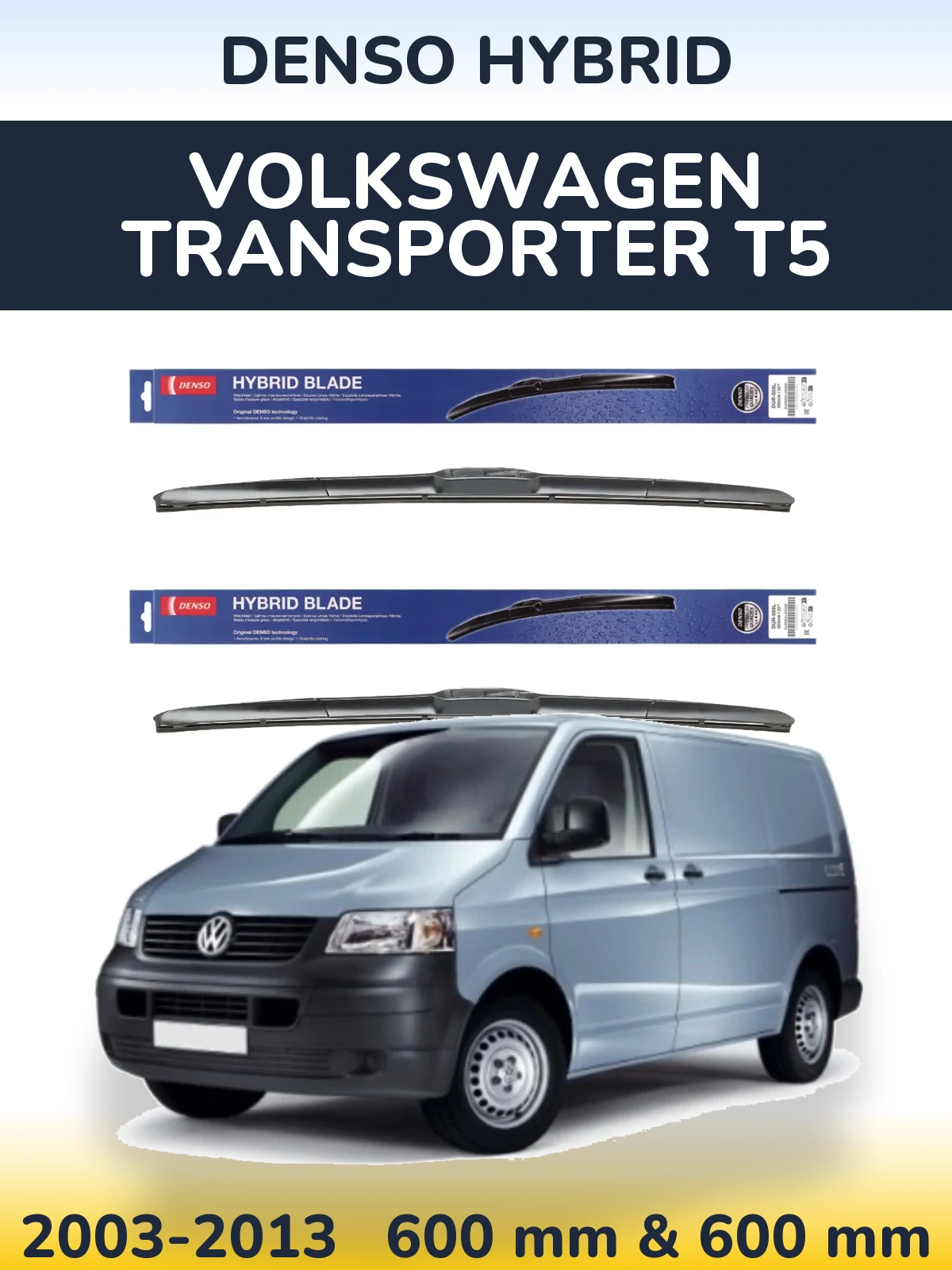 Komplet przednich wycieraczek Denso Hybrid 600 & 600 mm do Volkswagen Transporter T5 2003-2013