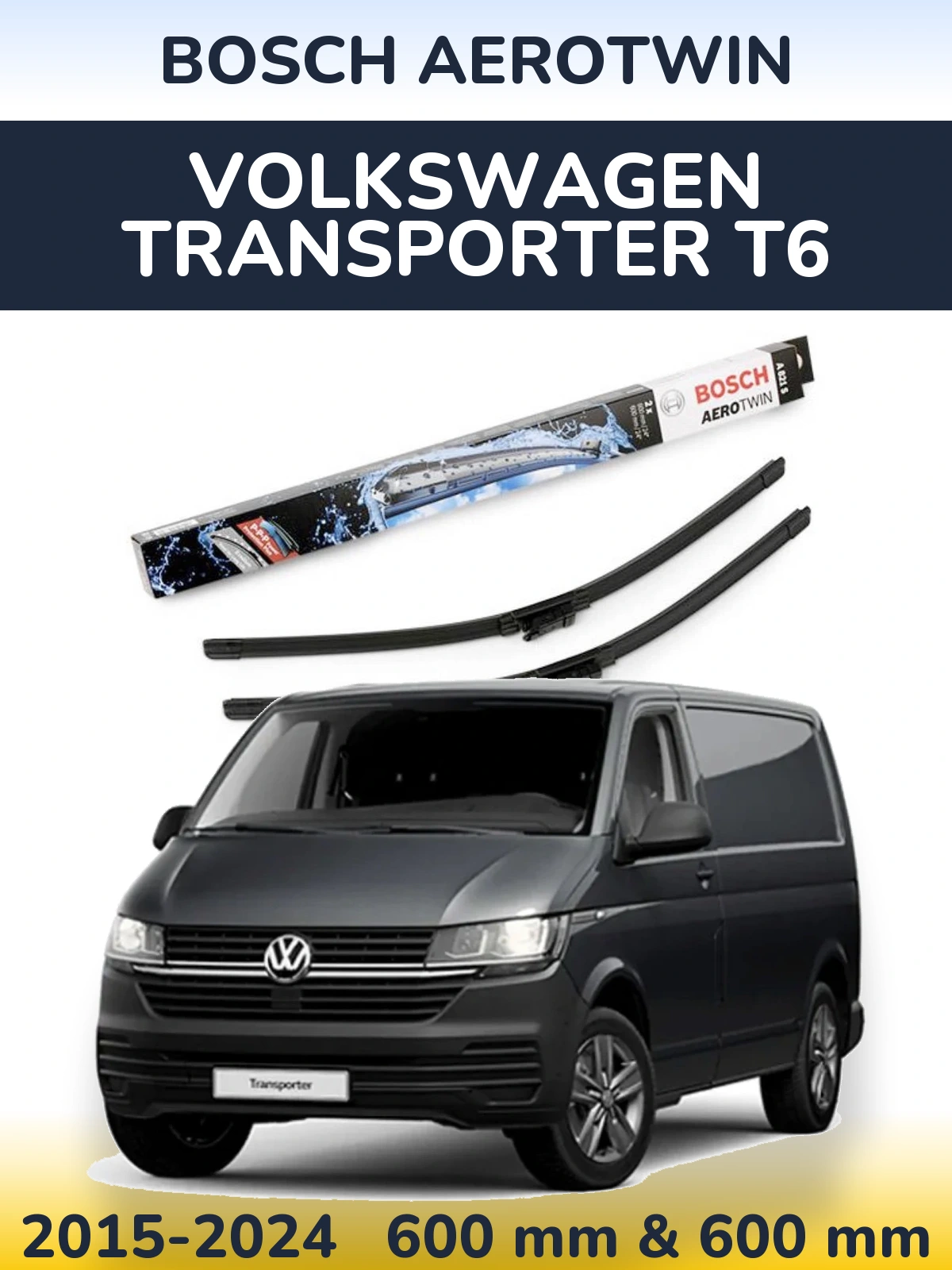 Komplet przednich wycieraczek BOSCH AeroTwin 600 & 600 mm do Volkswagen Transporter T6 2015-2024