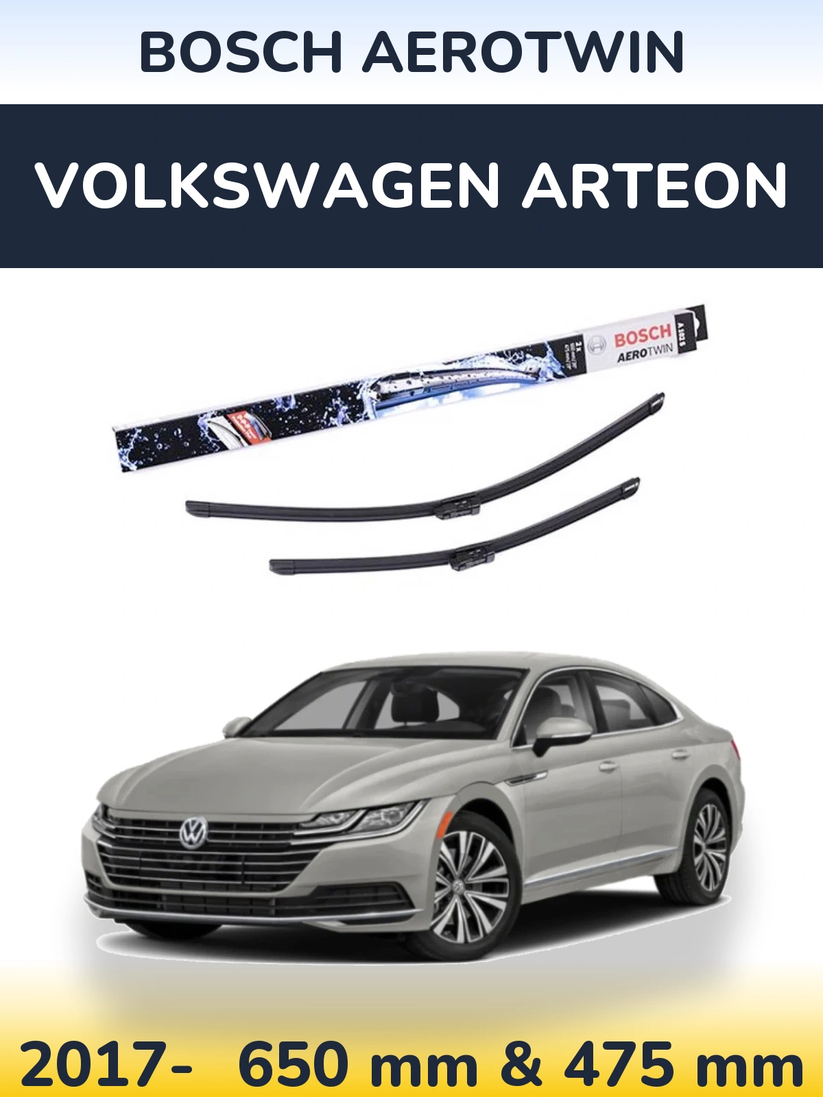 Комплект передних дворников BOSCH AeroTwin 650 & 475 мм для Volkswagen Arteon 2017-2026