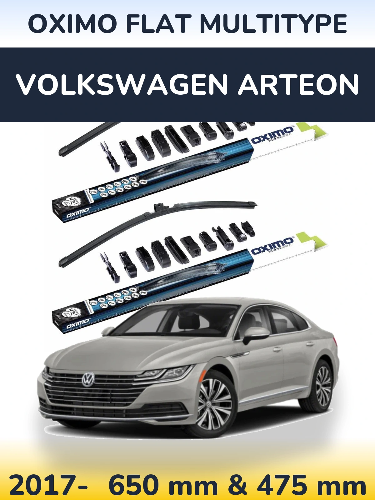 Komplet przednich wycieraczek Oximo Flat MultiType 650 & 475 mm do Volkswagen Arteon 2017-2026