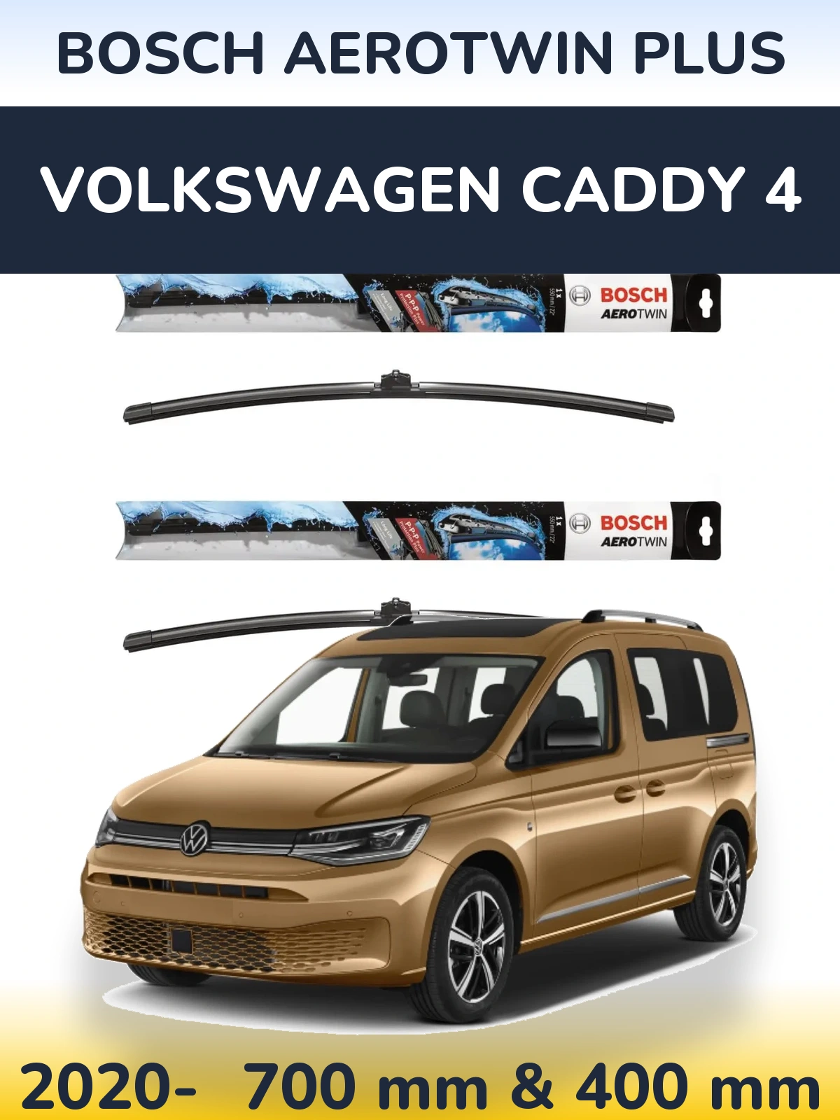 Комплект передних дворников BOSCH AeroTwin Plus 700 & 400 мм для Volkswagen Caddy 4 2020-2026