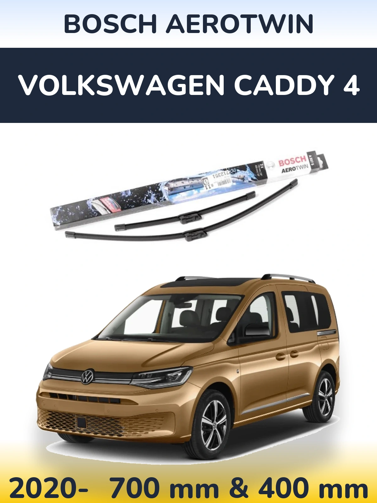 Komplet przednich wycieraczek BOSCH AeroTwin 700 & 400 mm do Volkswagen Caddy 4 2020-2026