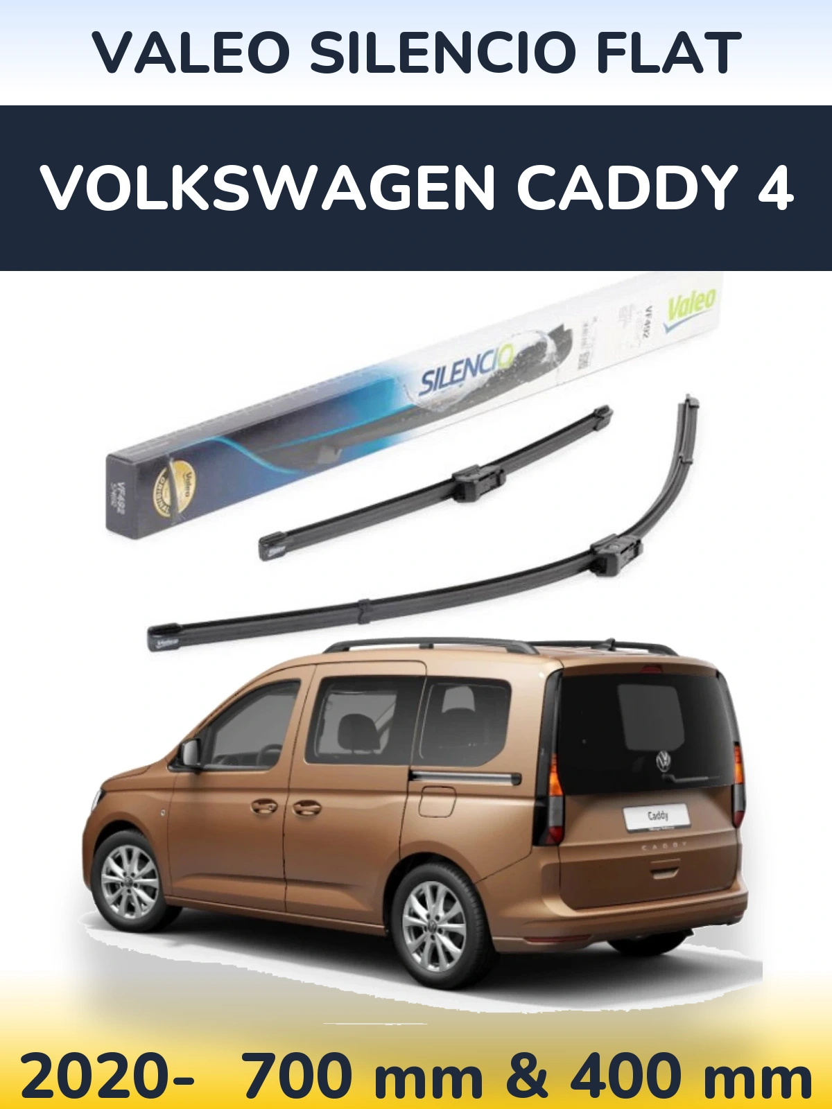 Комплект передних дворников Valeo Silencio Flat 700 & 400 мм для Volkswagen Caddy 4 2020-2026