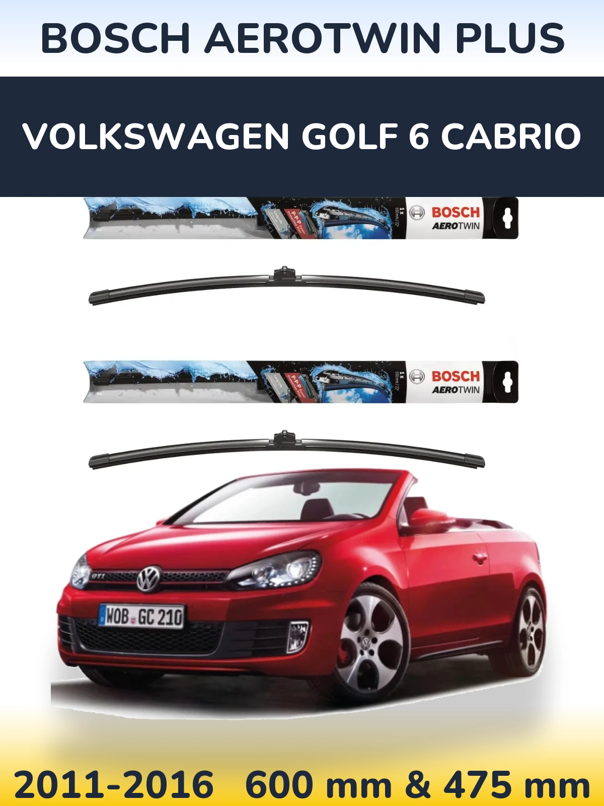 Komplet przednich wycieraczek BOSCH AeroTwin Plus 600 & 475 mm do Volkswagen Golf 6 Cabrio 2011-2016
