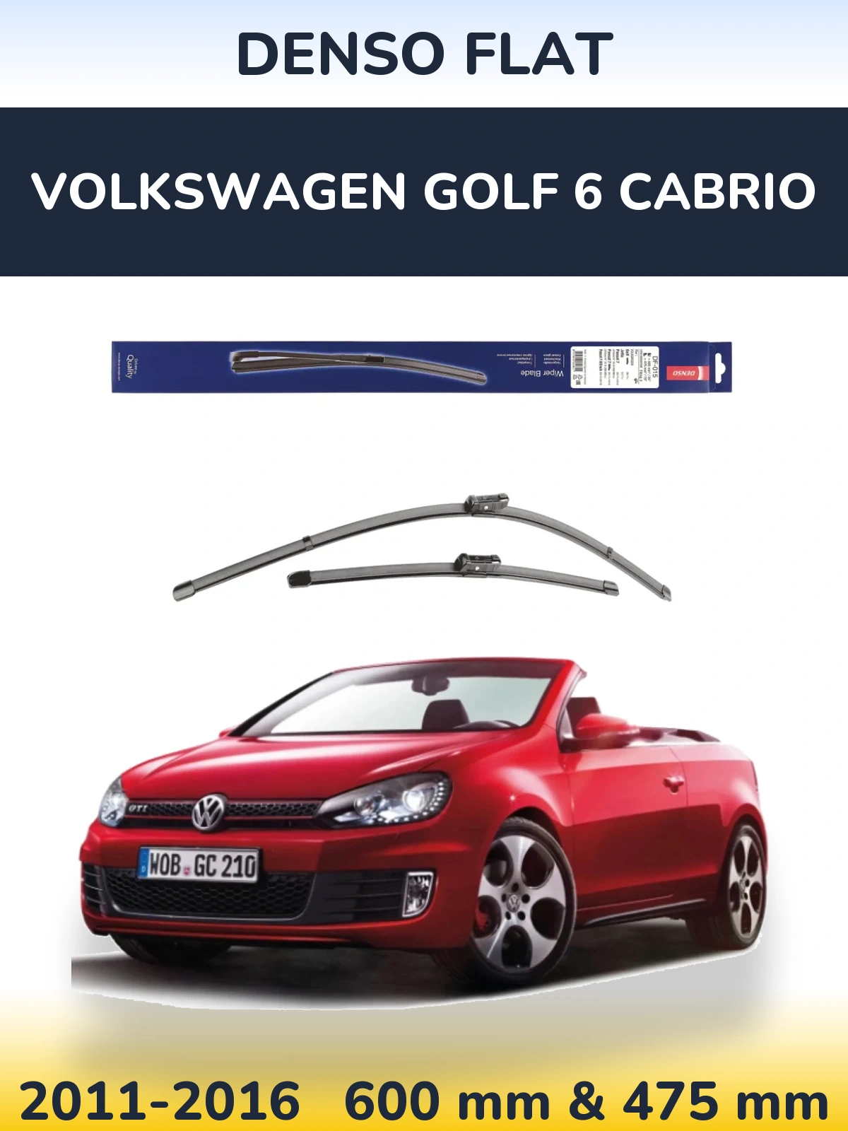 Komplet przednich wycieraczek Denso Flat 600 & 475 mm do Volkswagen Golf 6 Cabrio 2011-2016