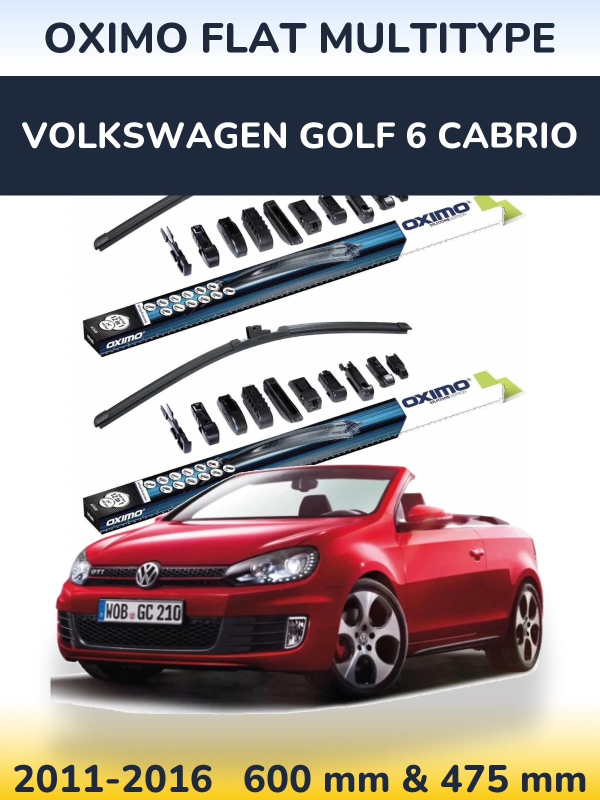 Комплект передних дворников Oximo Flat MultiТипe 600 & 475 мм для Volkswagen Golf 6 Cabrio 2011-2016