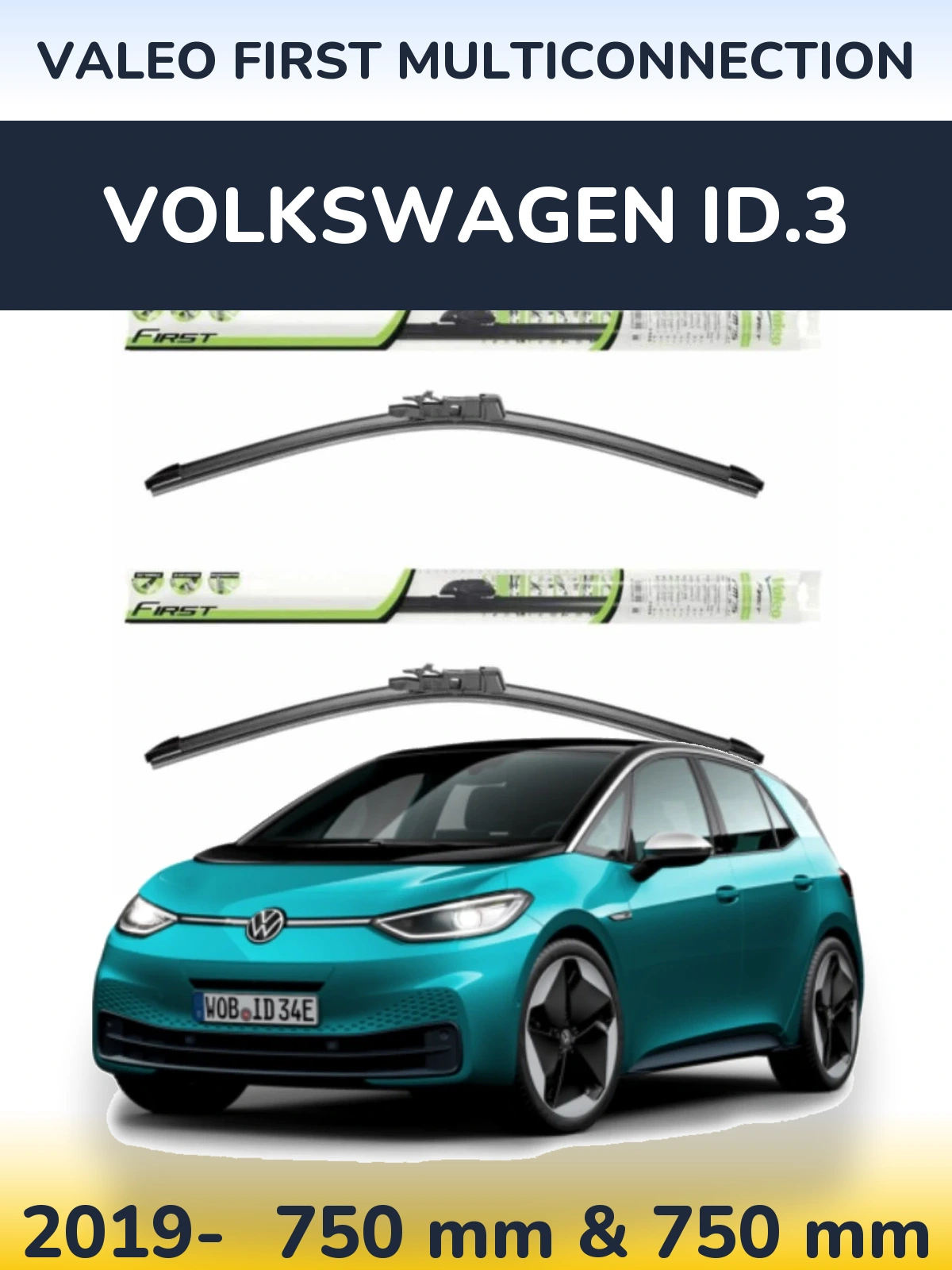 Комплект передних дворников Valeo First MultiConnection 750 & 750 мм для Volkswagen ID.3 2019-2026
