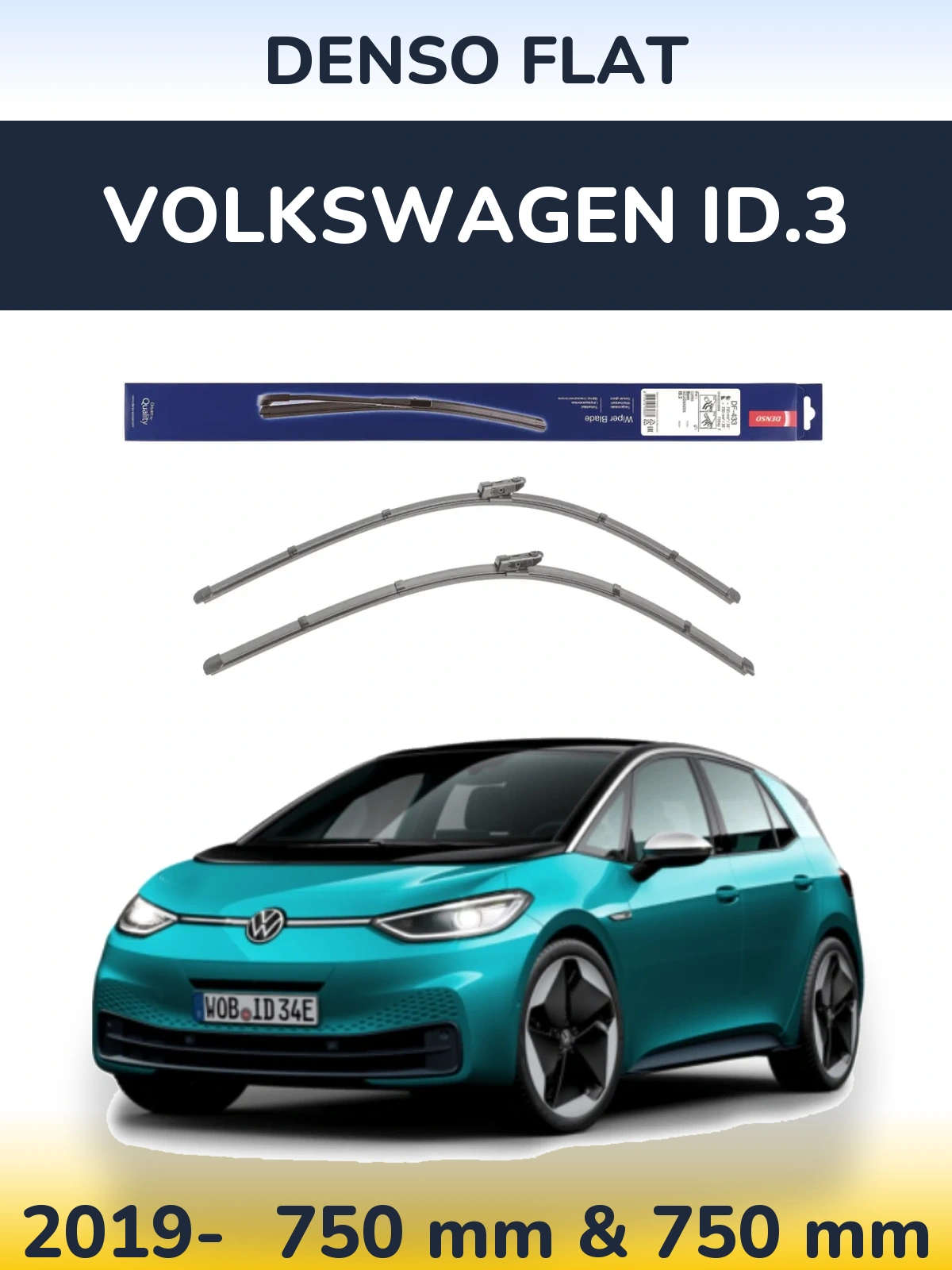 Komplet przednich wycieraczek Denso Flat 750 & 750 mm do Volkswagen ID.3 2019-2026