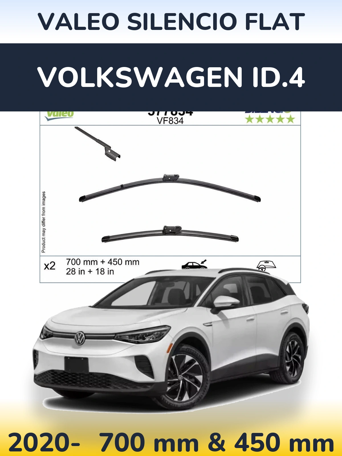 Komplet przednich wycieraczek Valeo Silencio Flat 700 & 450 mm do Volkswagen ID.4 2020-2026