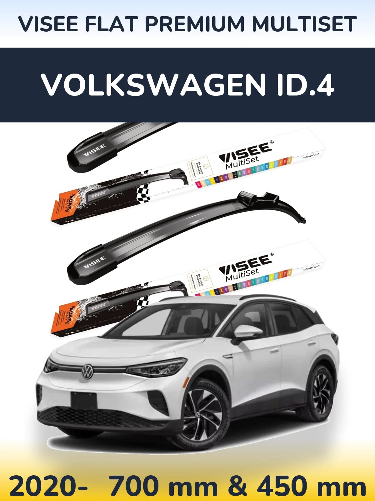 Komplet przednich wycieraczek VISEE FLAT PREMIUM MultiSet 700 & 450 mm do Volkswagen ID.4 2020-2026