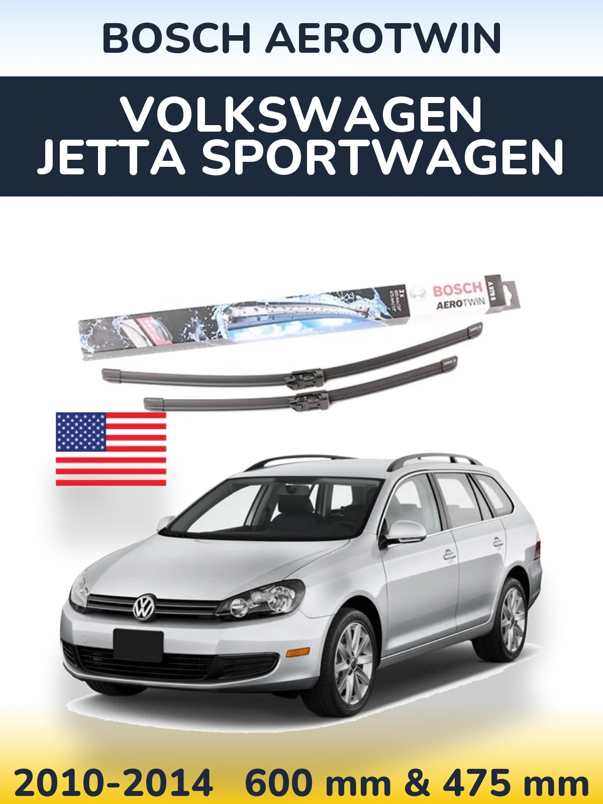 Komplet przednich wycieraczek BOSCH AeroTwin 600 & 475 mm do Volkswagen Jetta SportWagen 2010-2014