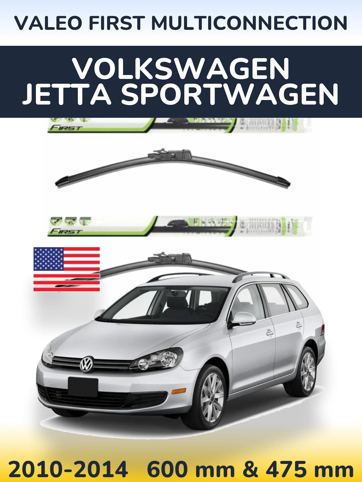 Komplet przednich wycieraczek Valeo First MultiConnection 600 & 475 mm do Volkswagen Jetta SportWagen 2010-2014