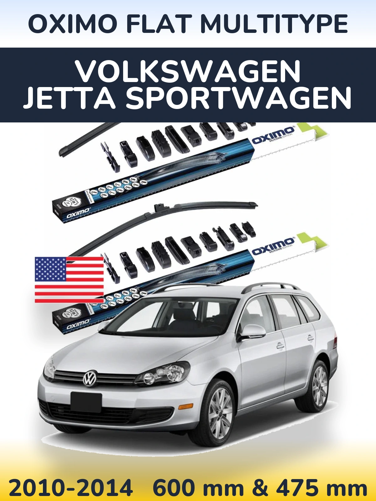 Комплект передних дворников Oximo Flat MultiТипe 600 & 475 мм для Volkswagen Jetta SportWagen 2010-2014