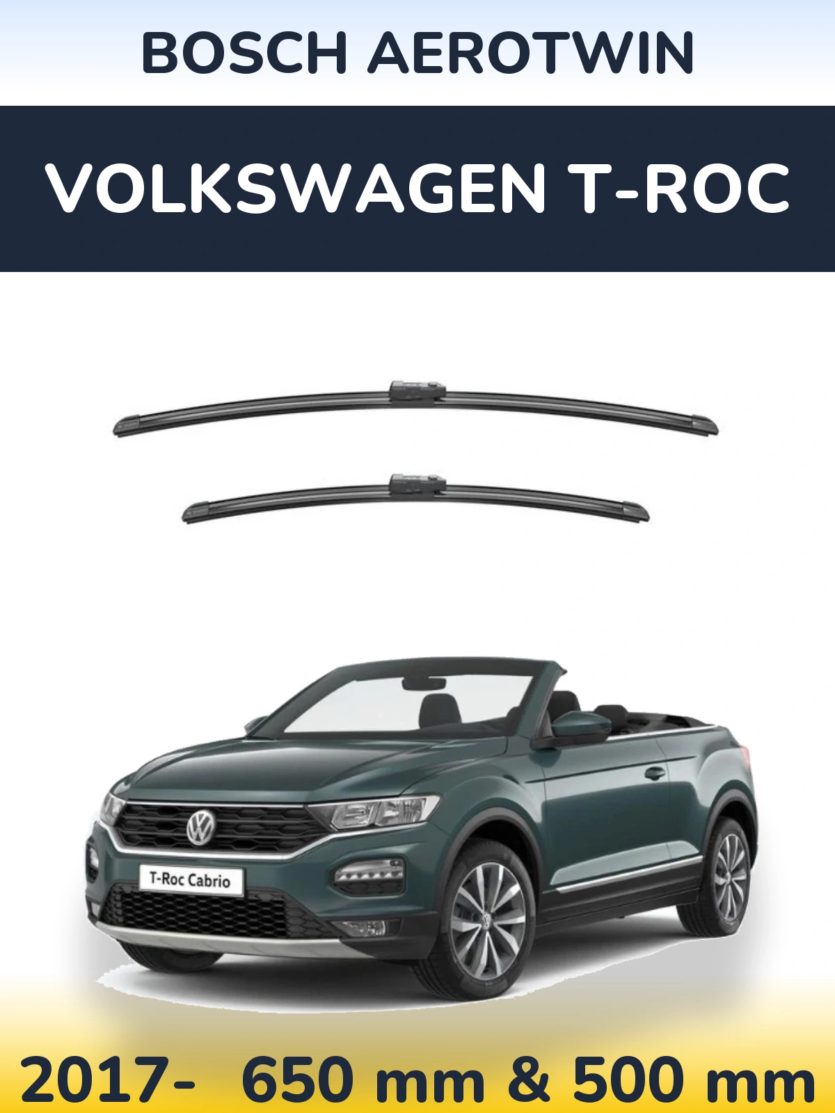 Комплект передних дворников BOSCH AeroTwin 650 & 500 мм для Volkswagen T-Roc 2017-2026