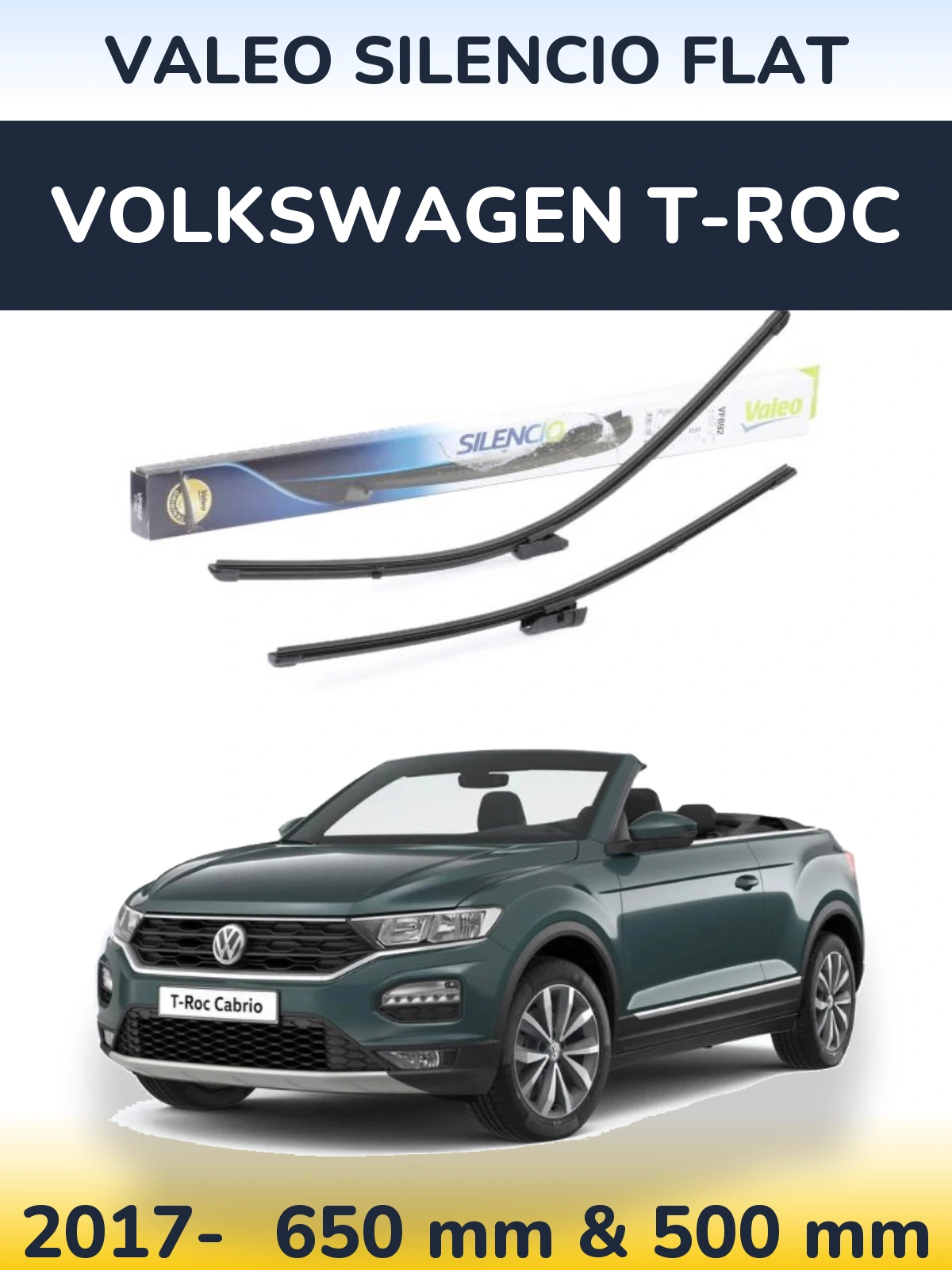 Комплект передних дворников Valeo Silencio Flat 630 & 500 мм для Volkswagen T-Roc 2017-2026