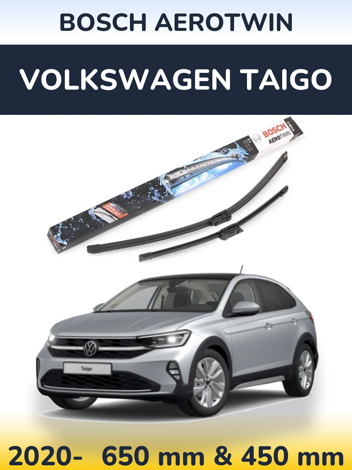 Комплект передних дворников BOSCH AeroTwin 650 & 450 мм для Volkswagen Taigo 2020-2026