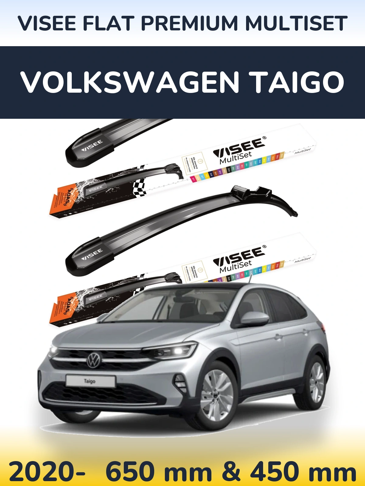 Komplet przednich wycieraczek VISEE FLAT PREMIUM MultiSet 650 & 450 mm do Volkswagen Taigo 2020-2026