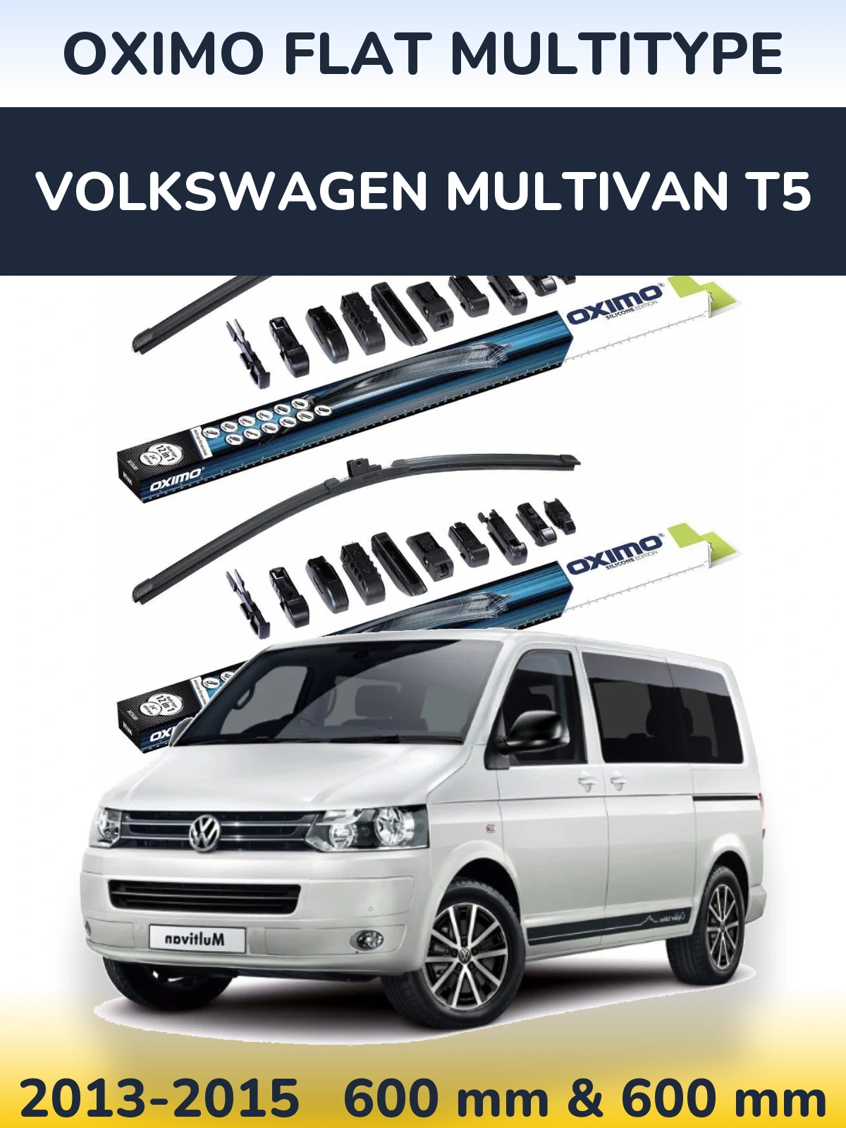 Комплект передних дворников Oximo Flat MultiТипe 600 & 600 мм для Volkswagen Multivan T5 2013-2015