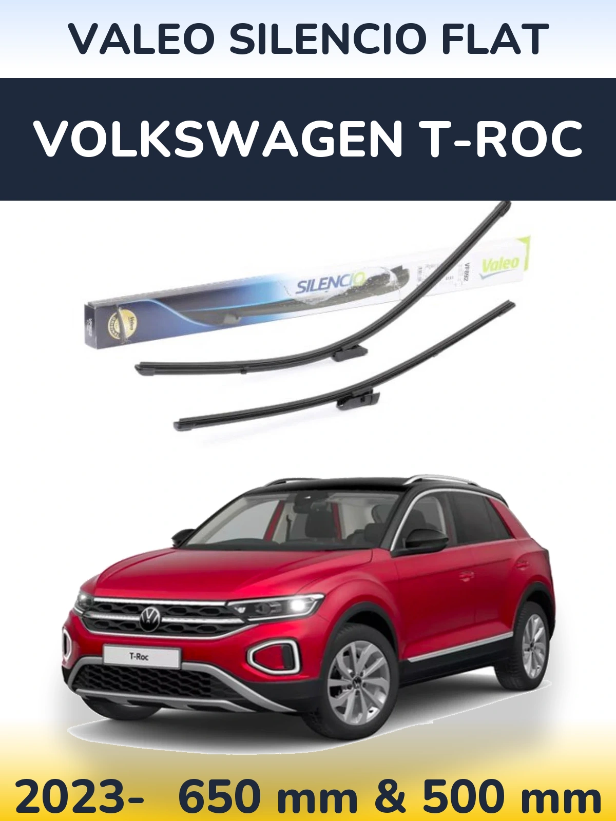 Комплект передних дворников Valeo Silencio Flat 630 & 500 мм для Volkswagen T-Roc 2023-2026