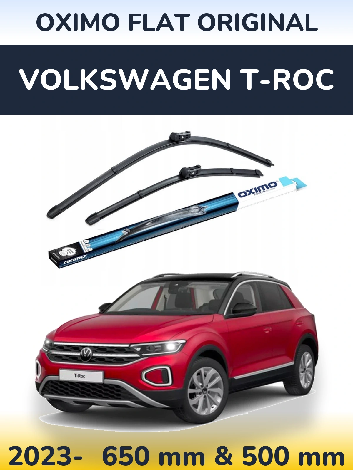 Комплект передних дворников Oximo Flat Original 650 & 500 мм для Volkswagen T-Roc 2023-2026