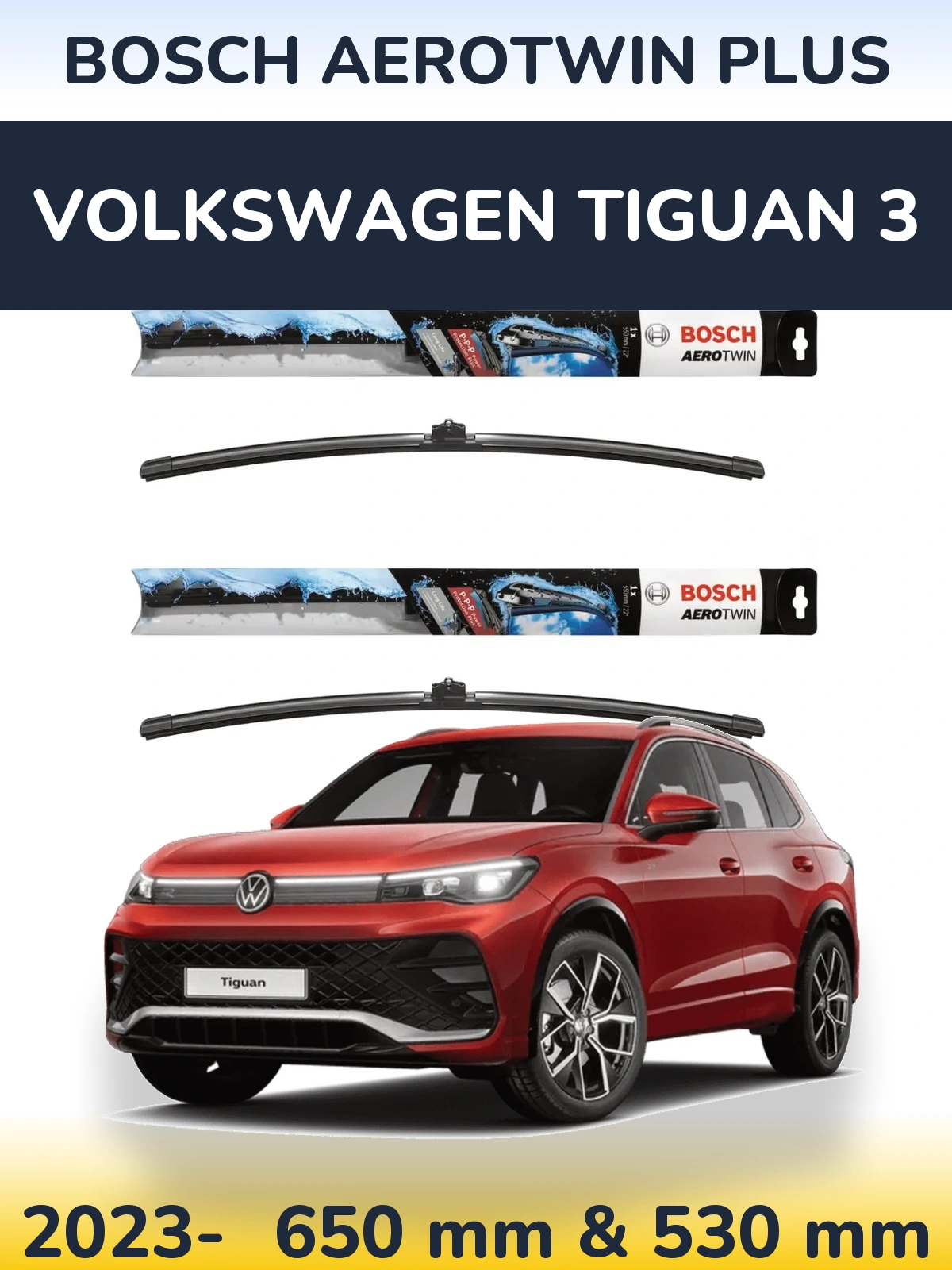 Komplet przednich wycieraczek BOSCH AeroTwin Plus 650 & 530 mm do Volkswagen Tiguan 3 2023-2026