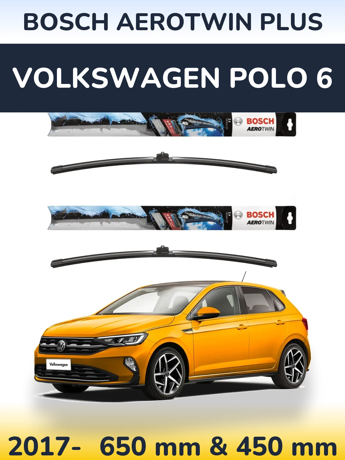 Komplet przednich wycieraczek BOSCH AeroTwin Plus 650 & 450 mm do Volkswagen Polo 6 2017-2026