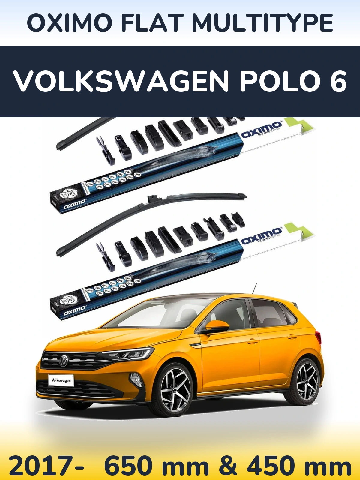Komplet przednich wycieraczek Oximo Flat MultiType 650 & 450 mm do Volkswagen Polo 6 2017-2026