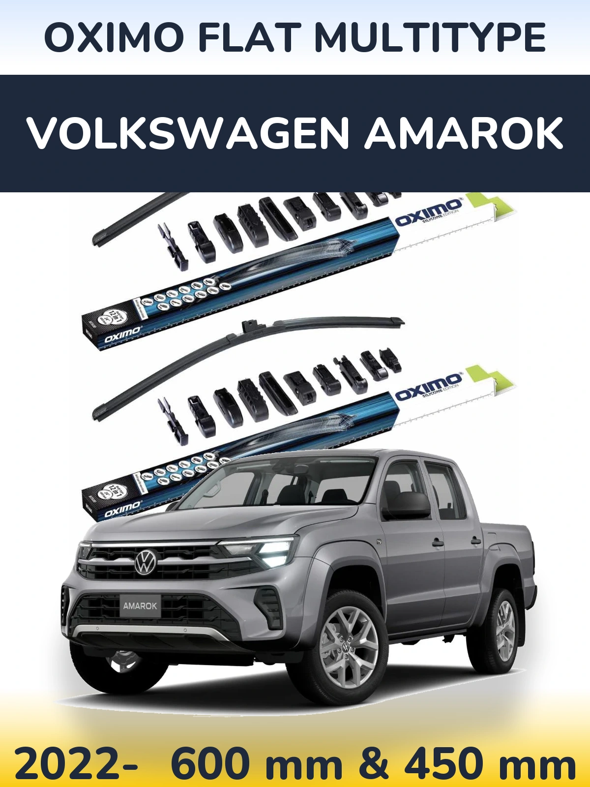 Комплект передних дворников Oximo Flat MultiТипe 600 & 450 мм для Volkswagen Amarok 2022-2026