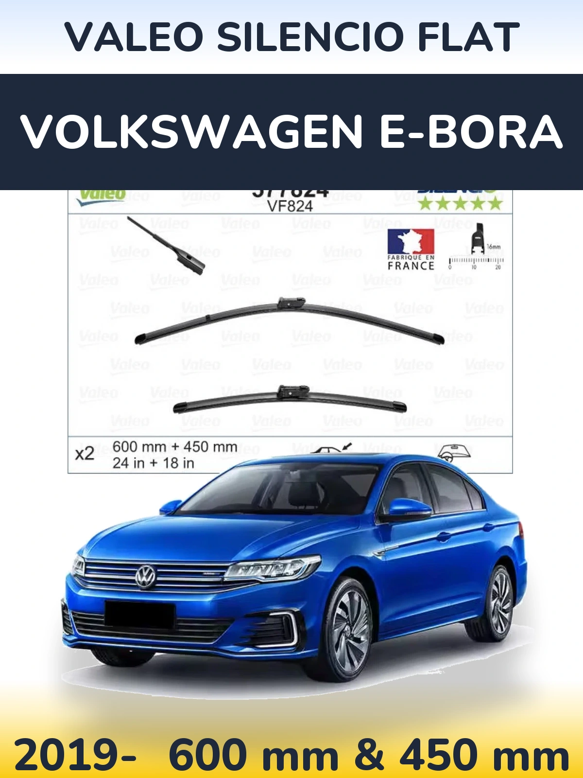 Komplet przednich wycieraczek Valeo Silencio Flat 600 & 450 mm do Volkswagen e-Bora 2019-2026