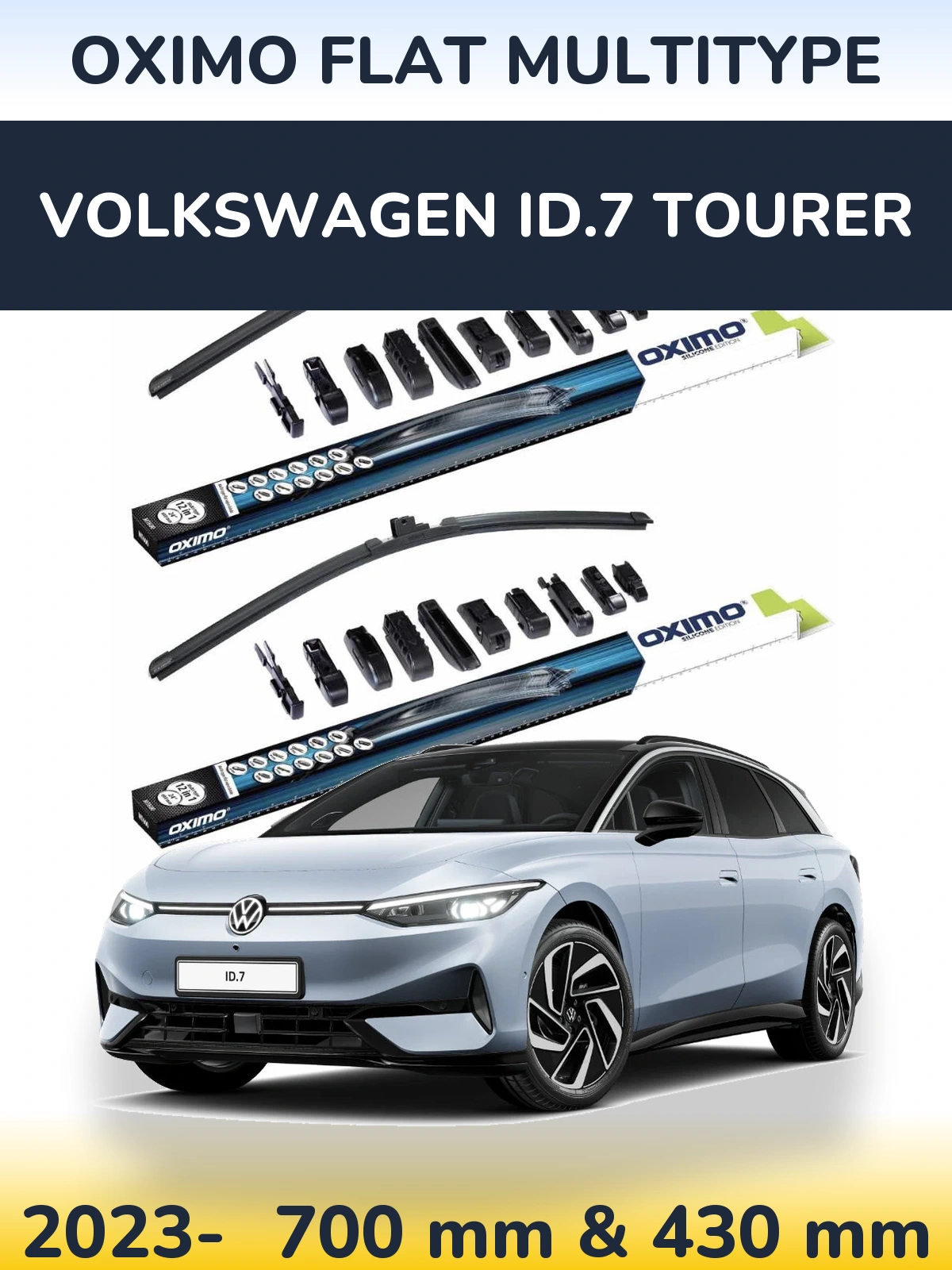 Комплект передних дворников Oximo Flat MultiТипe 700 & 430 мм для Volkswagen ID.7 Tourer 2023-2026