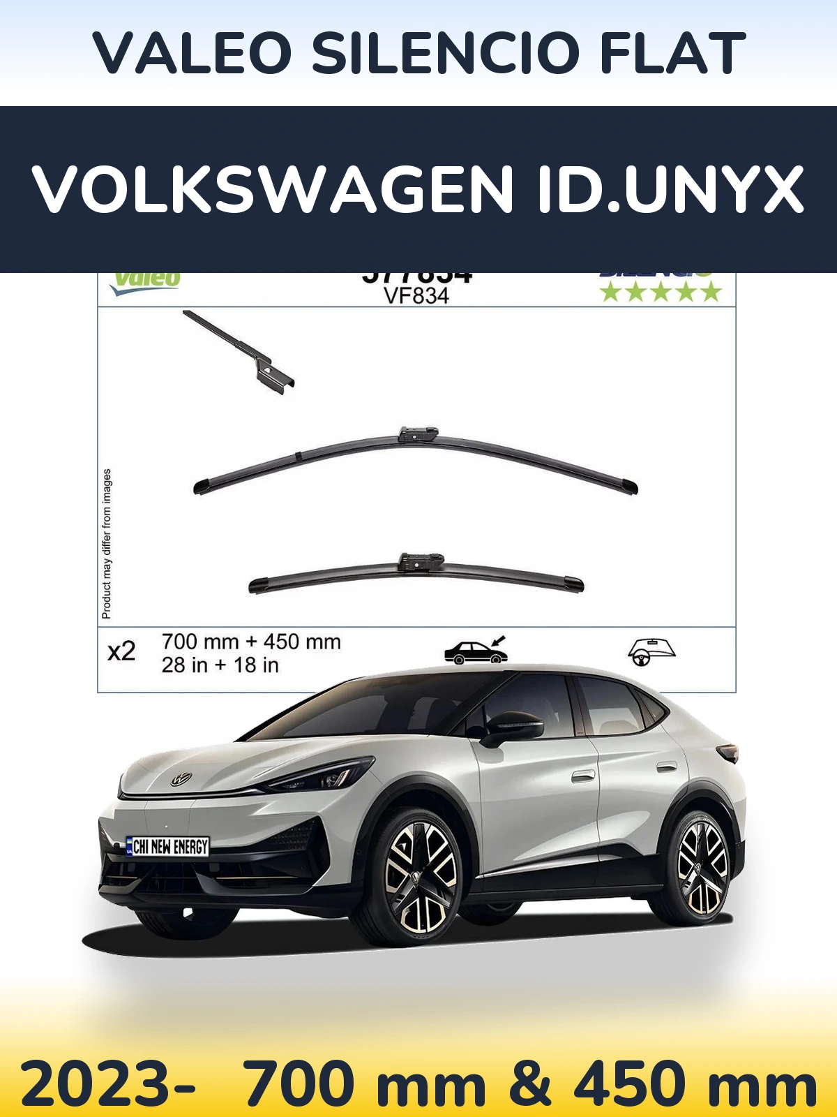 Komplet przednich wycieraczek Valeo Silencio Flat 700 & 450 mm do Volkswagen ID.UNYX 2023-2026