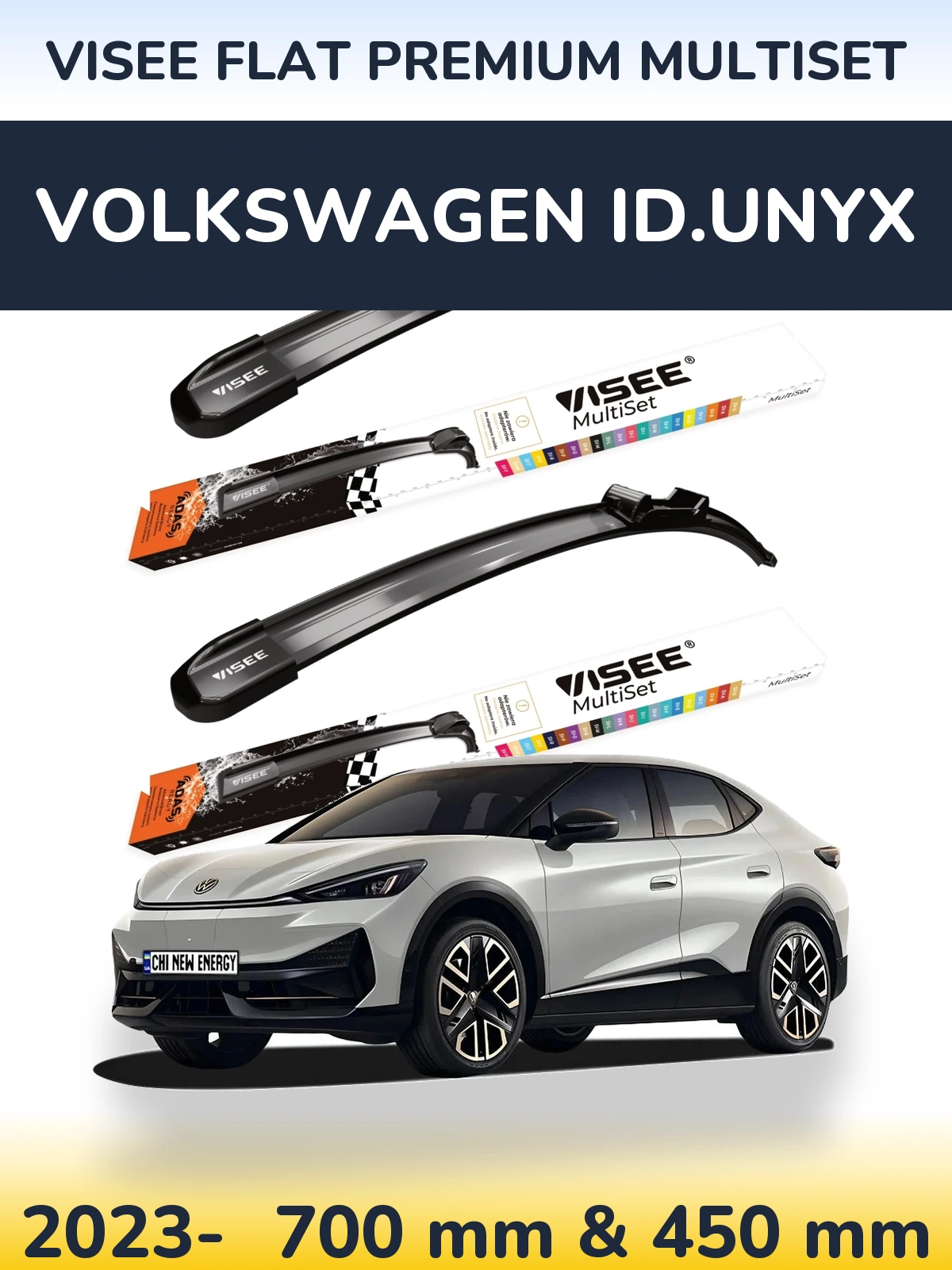 Komplet przednich wycieraczek VISEE FLAT PREMIUM MultiSet 700 & 450 mm do Volkswagen ID.UNYX 2023-2026