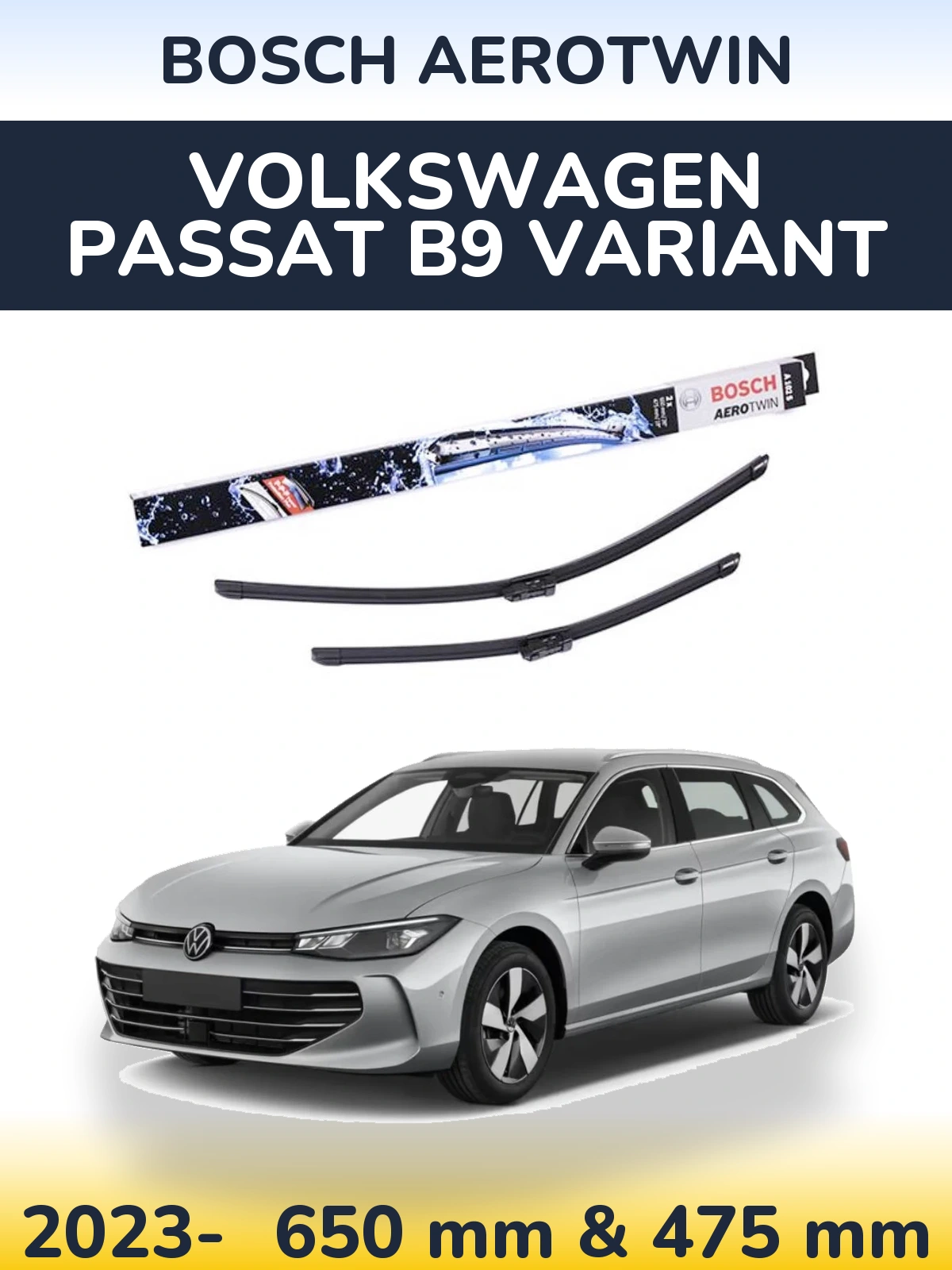 Komplet przednich wycieraczek BOSCH AeroTwin 650 & 475 mm do Volkswagen Passat B9 Variant 2023-2026
