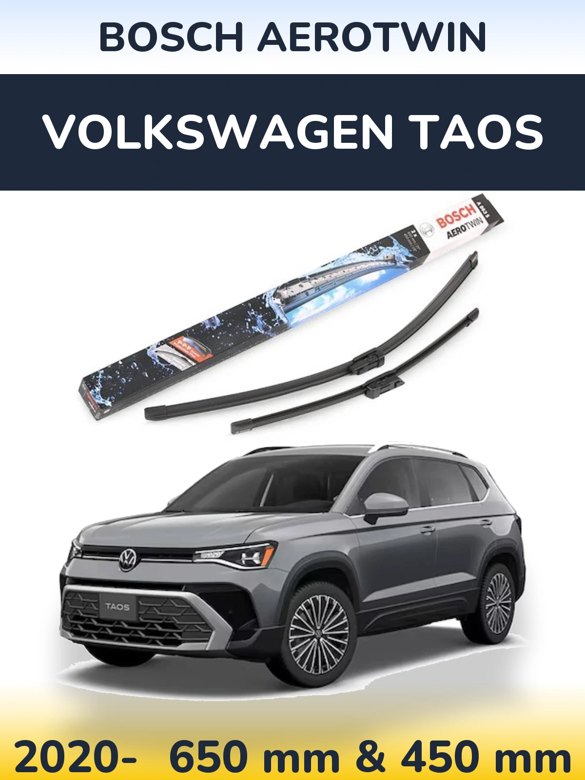 Комплект передних дворников BOSCH AeroTwin 650 & 450 мм для Volkswagen Taos 2020-2026