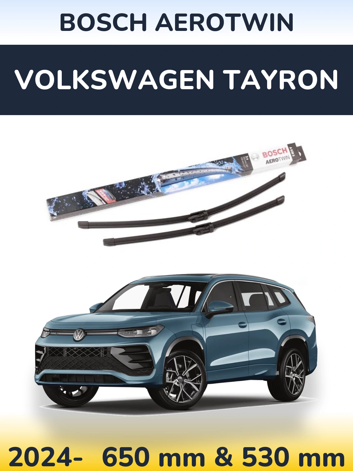 Komplet przednich wycieraczek BOSCH AeroTwin 650 & 530 mm do Volkswagen Tayron 2024-2026