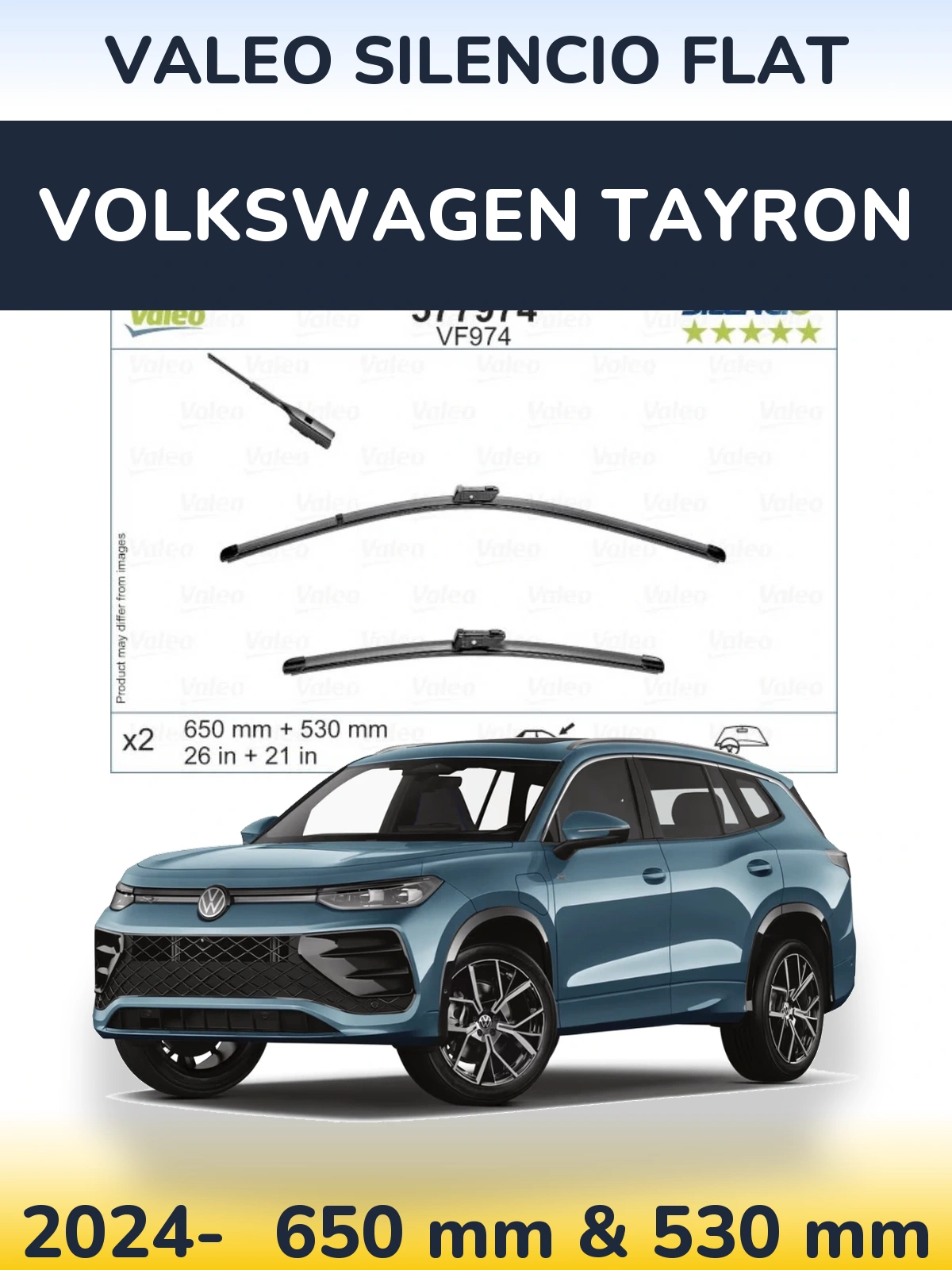 Komplet przednich wycieraczek Valeo Silencio Flat 650 & 530 mm do Volkswagen Tayron 2024-2026