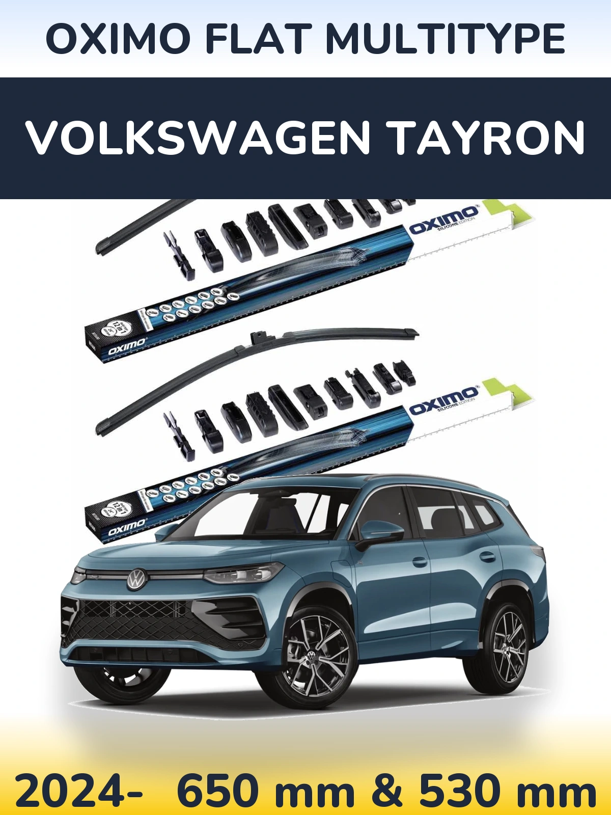 Komplet przednich wycieraczek Oximo Flat MultiType 650 & 530 mm do Volkswagen Tayron 2024-2026