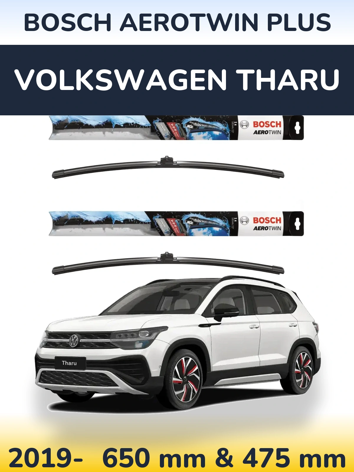 Komplet przednich wycieraczek BOSCH AeroTwin Plus 650 & 475 mm do Volkswagen Tharu 2019-2026