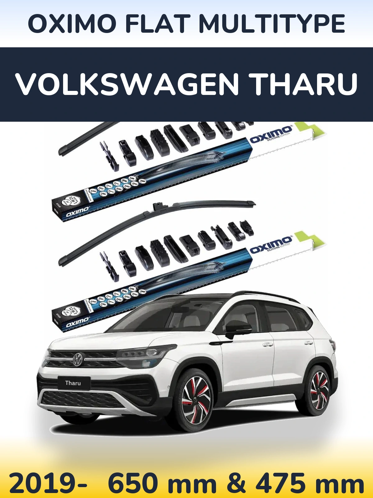 Комплект передних дворников Oximo Flat MultiТипe 650 & 475 мм для Volkswagen Tharu 2019-2026