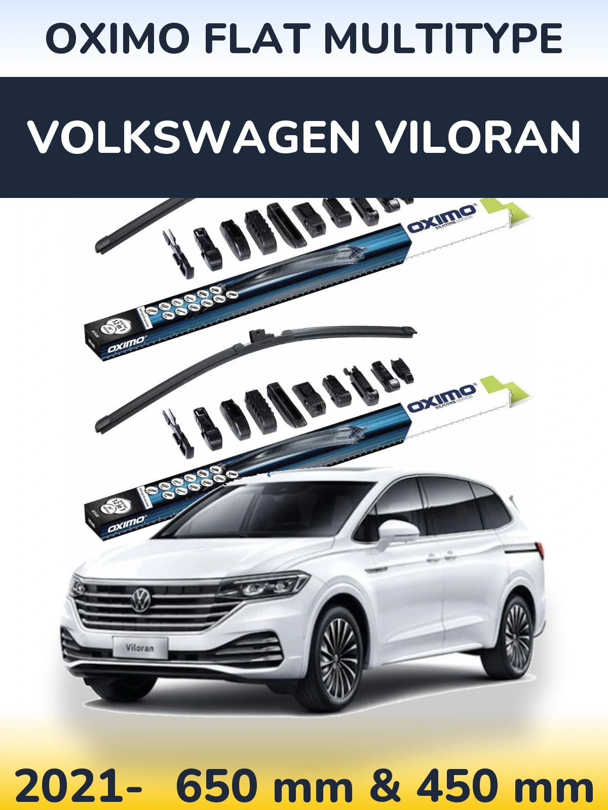 Комплект передних дворников Oximo Flat MultiТипe 650 & 450 мм для Volkswagen Viloran 2021-2026