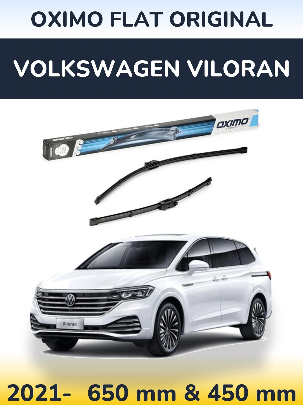 Komplet przednich wycieraczek Oximo Flat Original 650 & 450 mm do Volkswagen Viloran 2021-2026