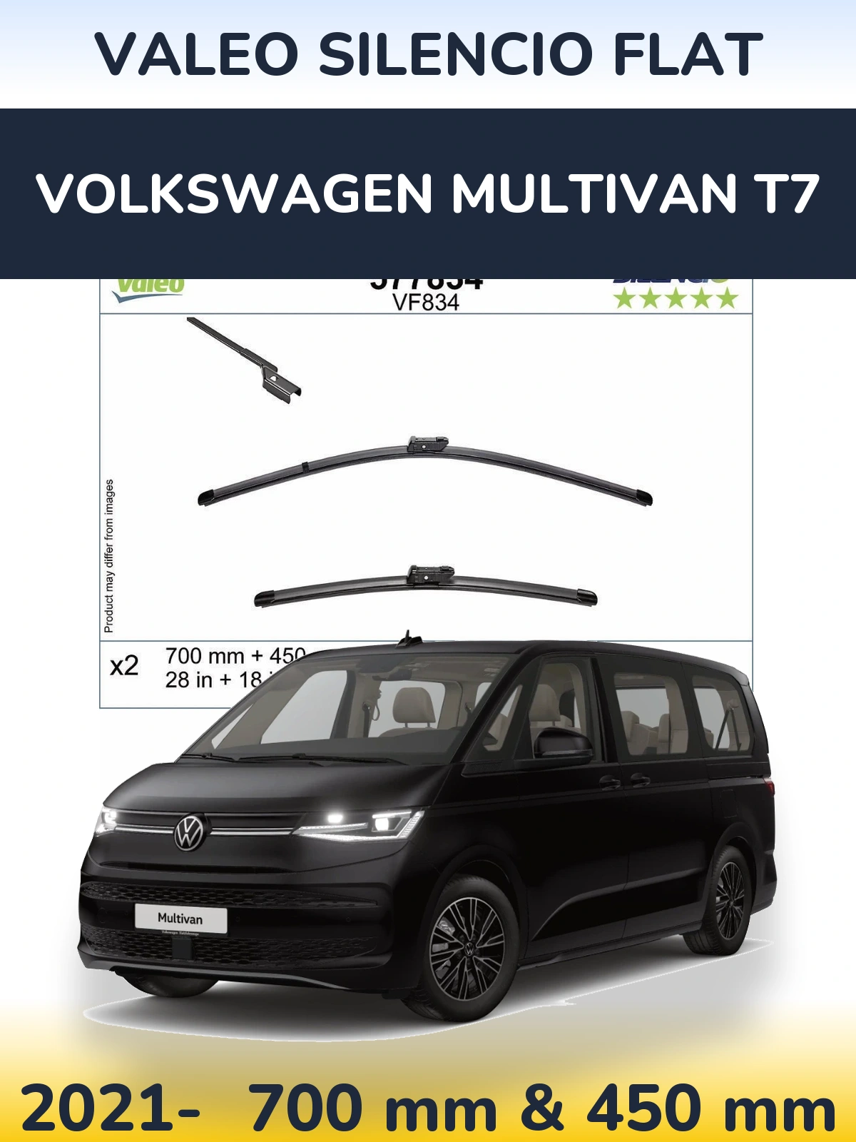 Komplet przednich wycieraczek Valeo Silencio Flat 700 & 450 mm do Volkswagen Multivan T7 2021-2026