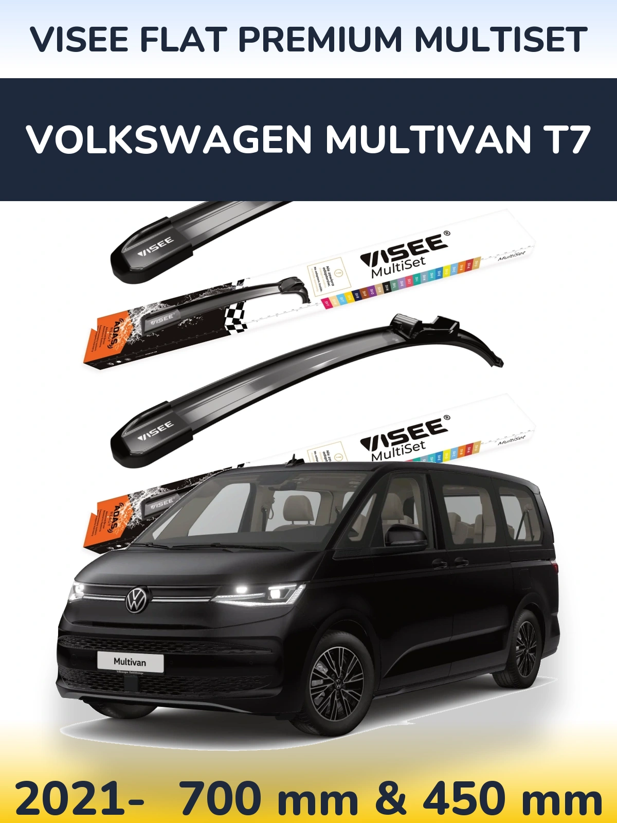 Komplet przednich wycieraczek VISEE FLAT PREMIUM MultiSet 700 & 450 mm do Volkswagen Multivan T7 2021-2026