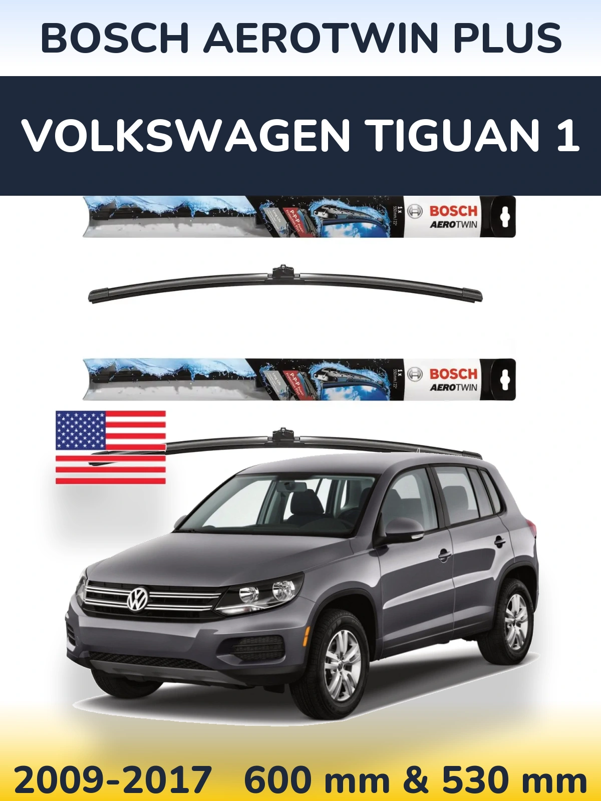 Komplet przednich wycieraczek BOSCH AeroTwin Plus 600 & 530 mm do Volkswagen Tiguan 1 2009-2017