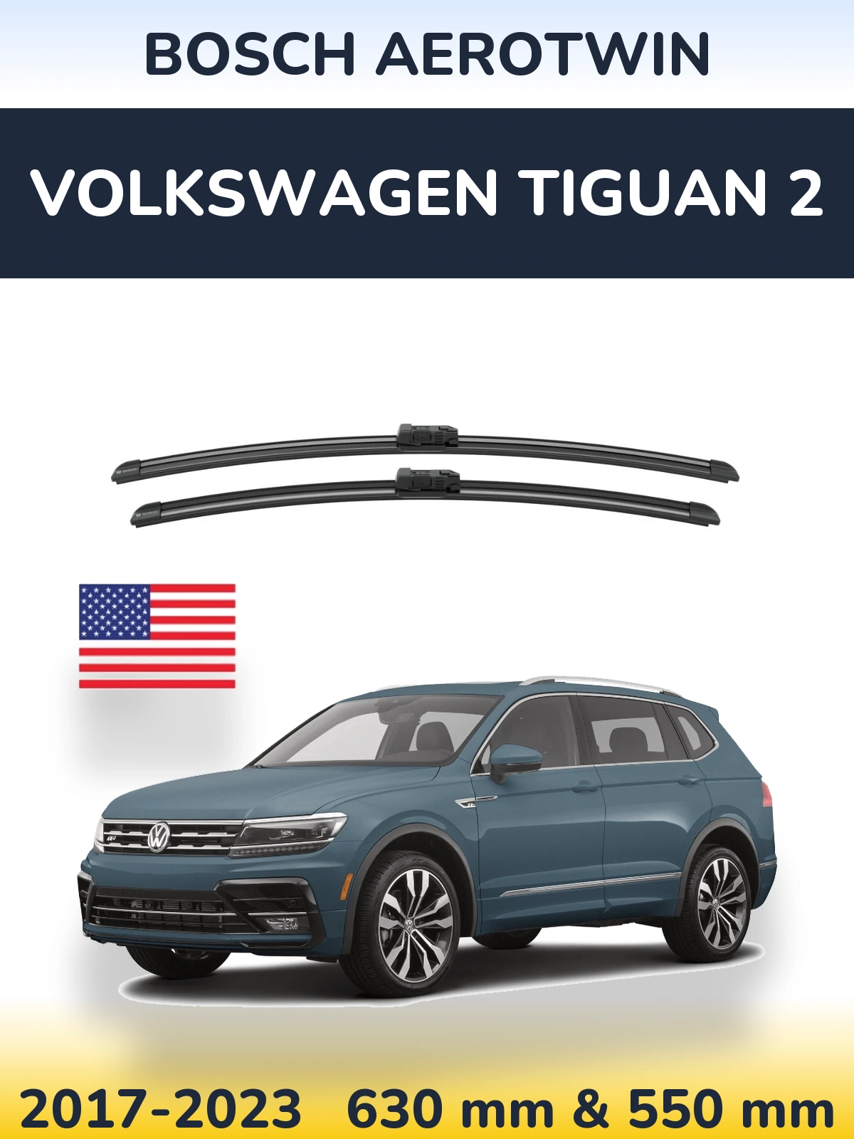 Комплект передних дворников BOSCH AeroTwin 625 & 550 мм для Volkswagen Tiguan 2 2017-2023