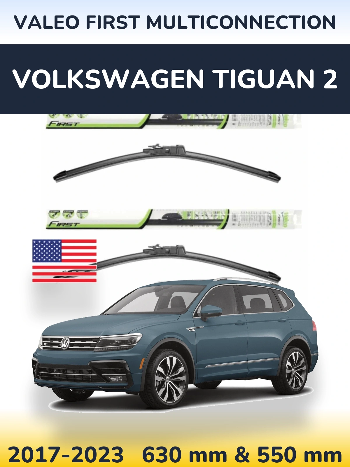 Комплект передних дворников Valeo First MultiConnection 600 & 550 мм для Volkswagen Tiguan 2 2017-2023