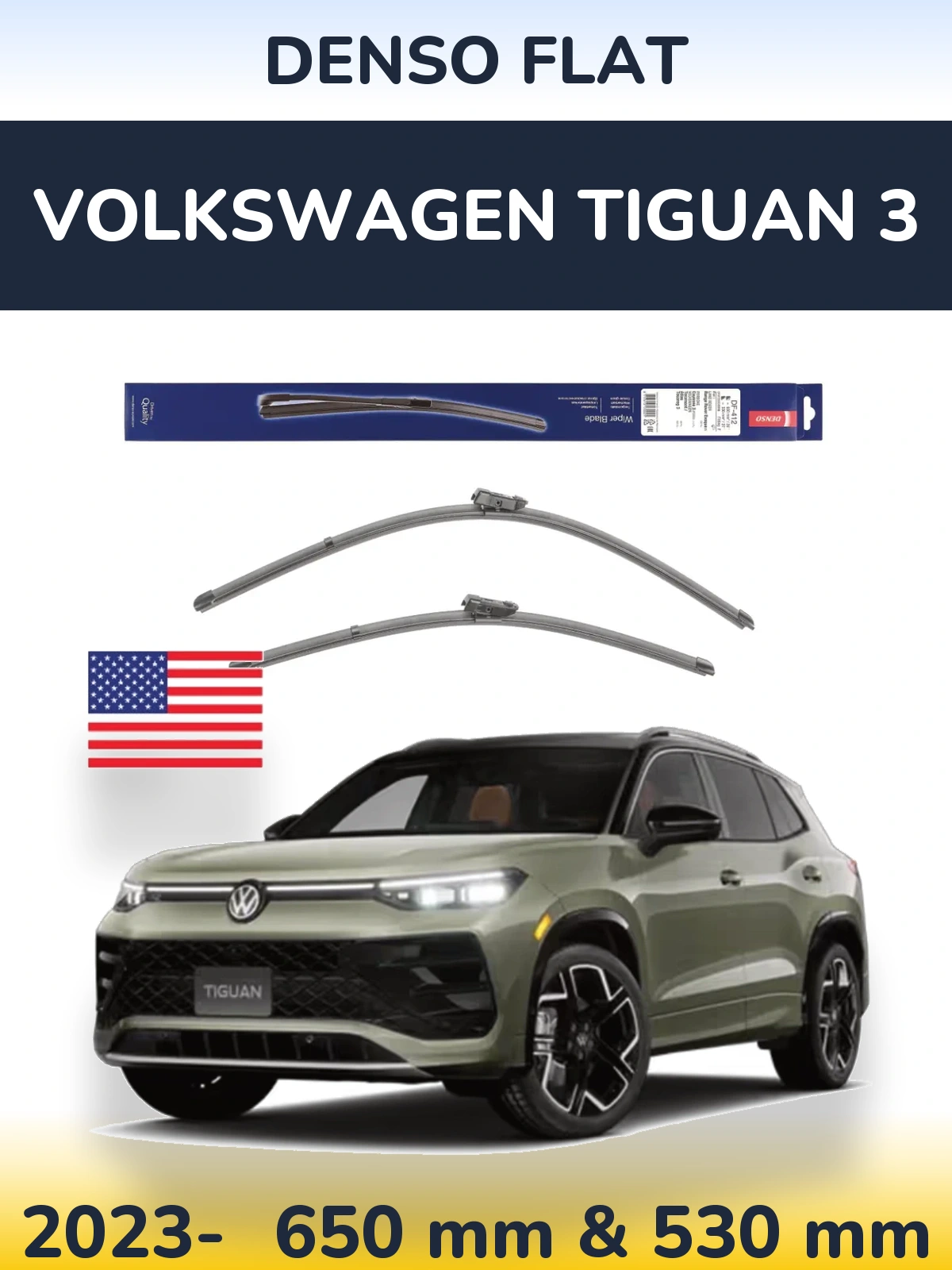 Komplet przednich wycieraczek Denso Flat 650 & 530 mm do Volkswagen Tiguan 3 2023-2026
